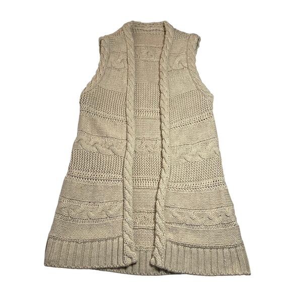 Women's Sleeveless Open Front Cable Knit Vest Duster Cardigan Size Med Casual - Picture 1 of 4